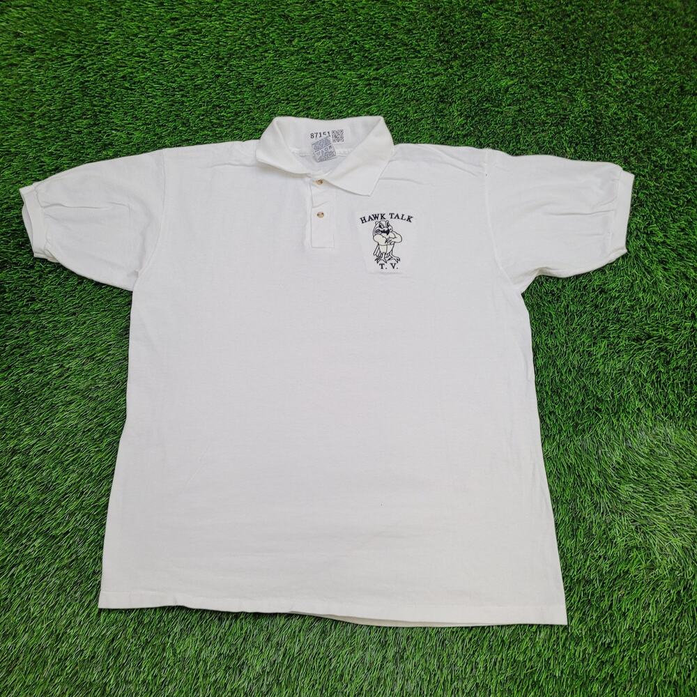 Vintage 90s Hawk-Talk TV Polo Shirt XL 23x282 White
